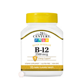 Comprimés sublinguaux B-12 2500mcg de 21st Century, boîte de 110 comprimés