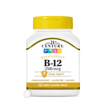 Comprimés sublinguaux B-12 2500mcg de 21st Century, boîte de 110 comprimés