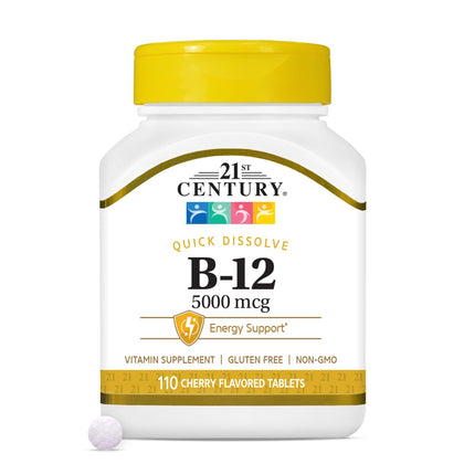 Comprimés sublinguaux de vitamine B12 5000 mcg 21st Century en emballage