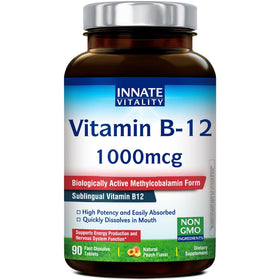 Comprimés sublinguaux Innate Vitality B12 1000mcg en boîte