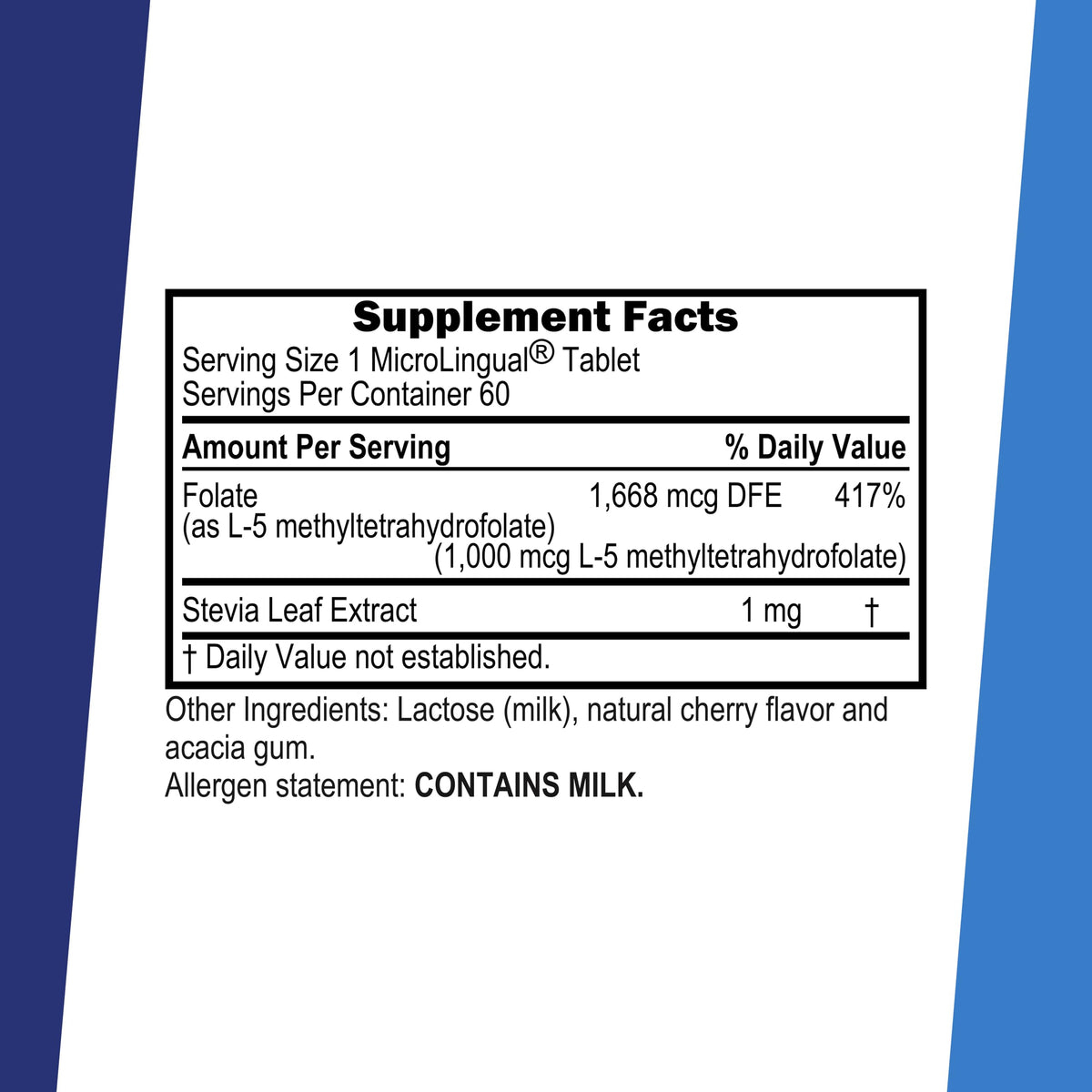 Comprimés sublinguaux Methyl Folate 1 000 mcg, vue de près