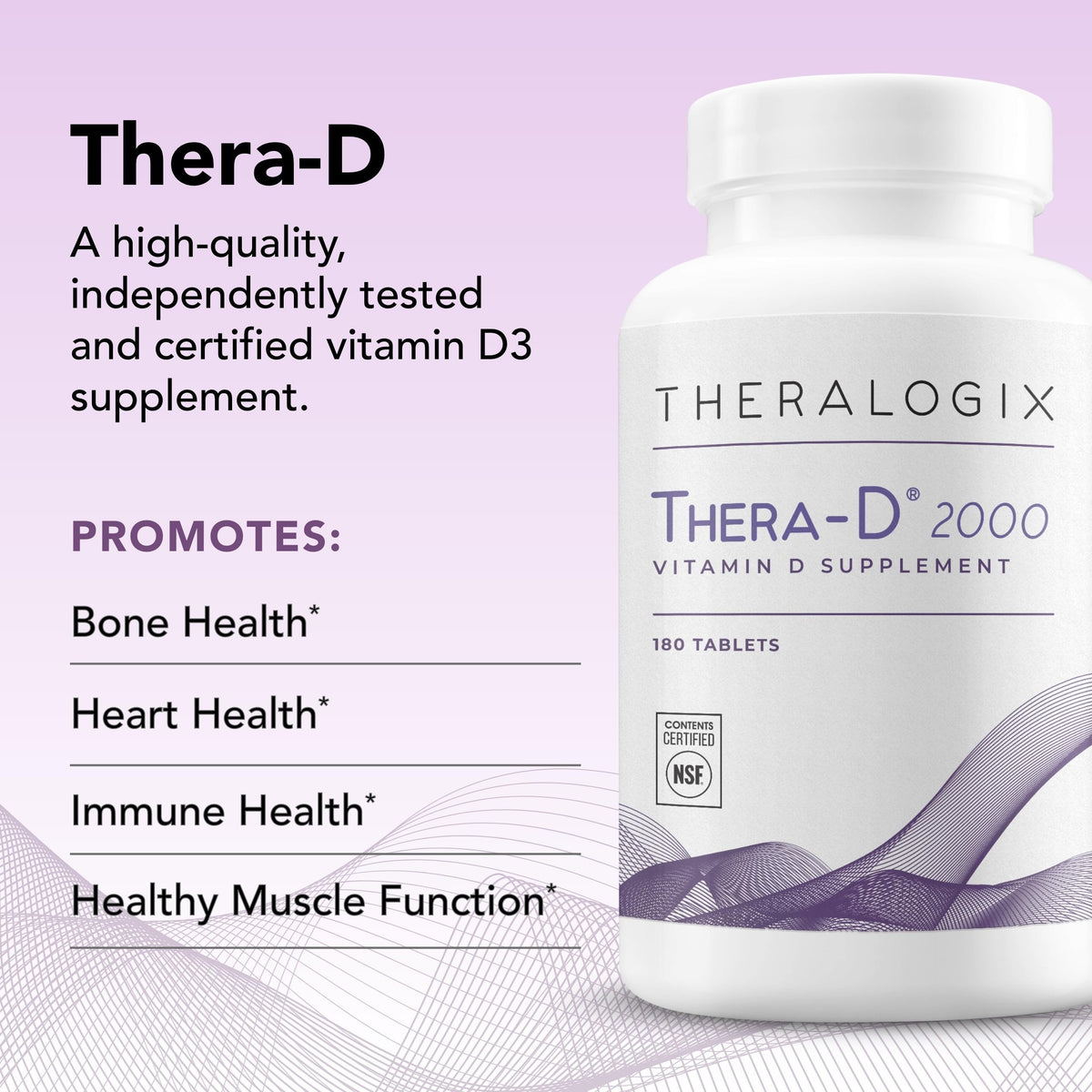 Comprimés Theralogix Thera-D 2000 sur une surface blanche