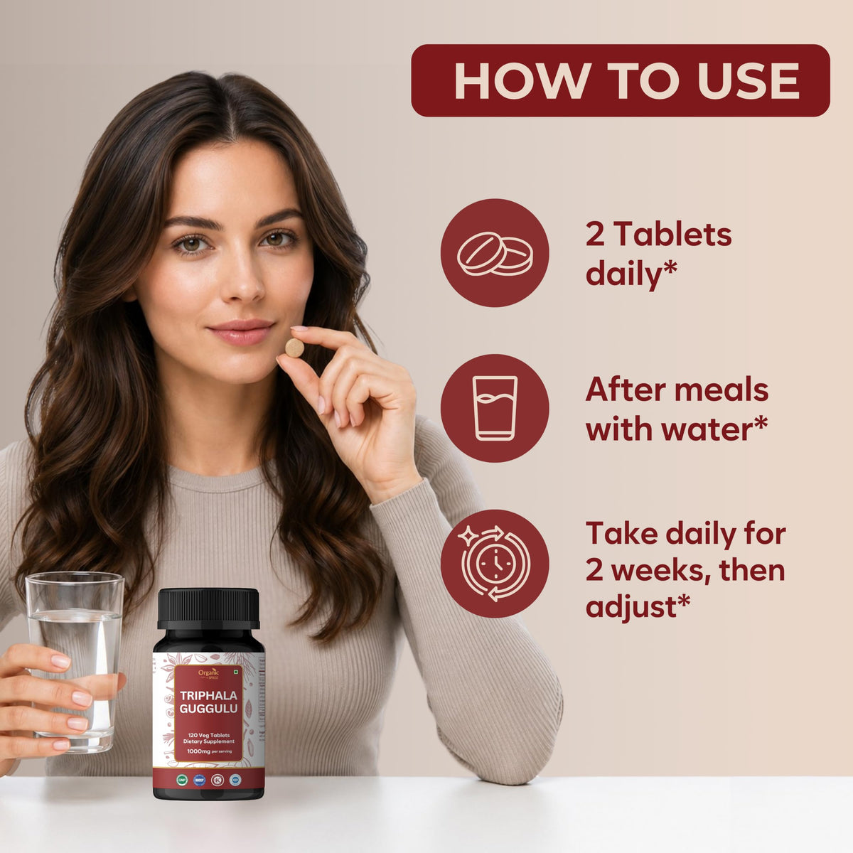 Comprimés Triphala Guggulu ORGANIC SPREE contenant ouvert
