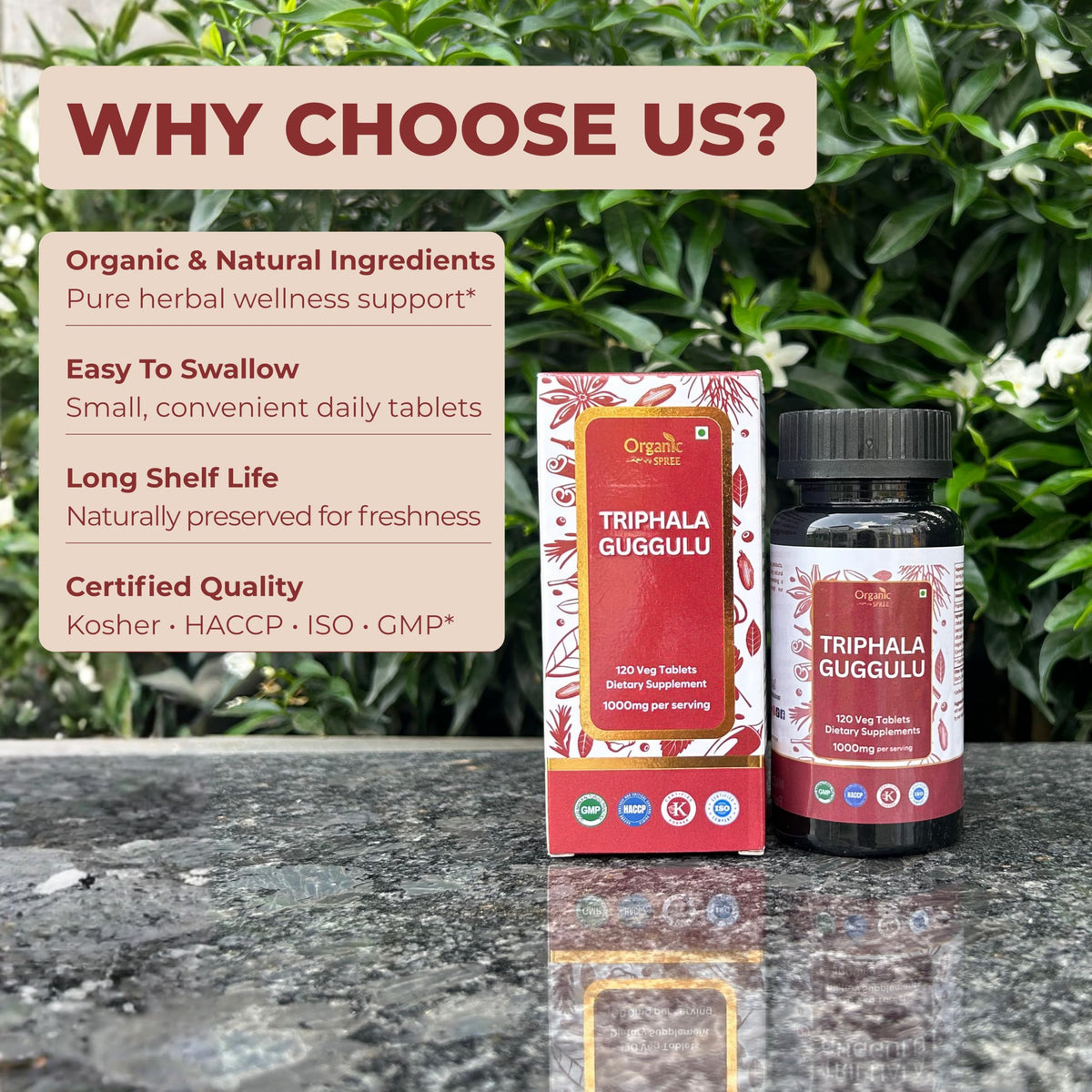 Comprimés Triphala Guggulu ORGANIC SPREE en gros plan