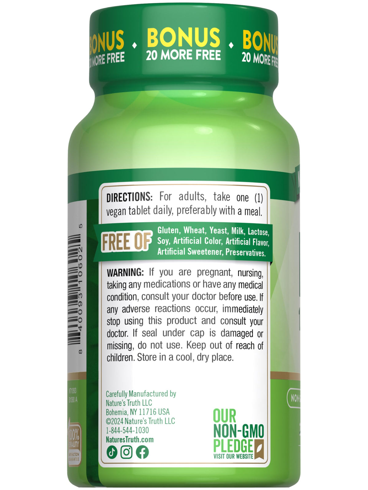 Comprimés végétaliens de Vitamine B12 Nature's Truth dans un bol