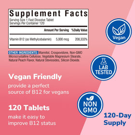 Comprimés Vitalibre B12 5000 mcg en gros plan