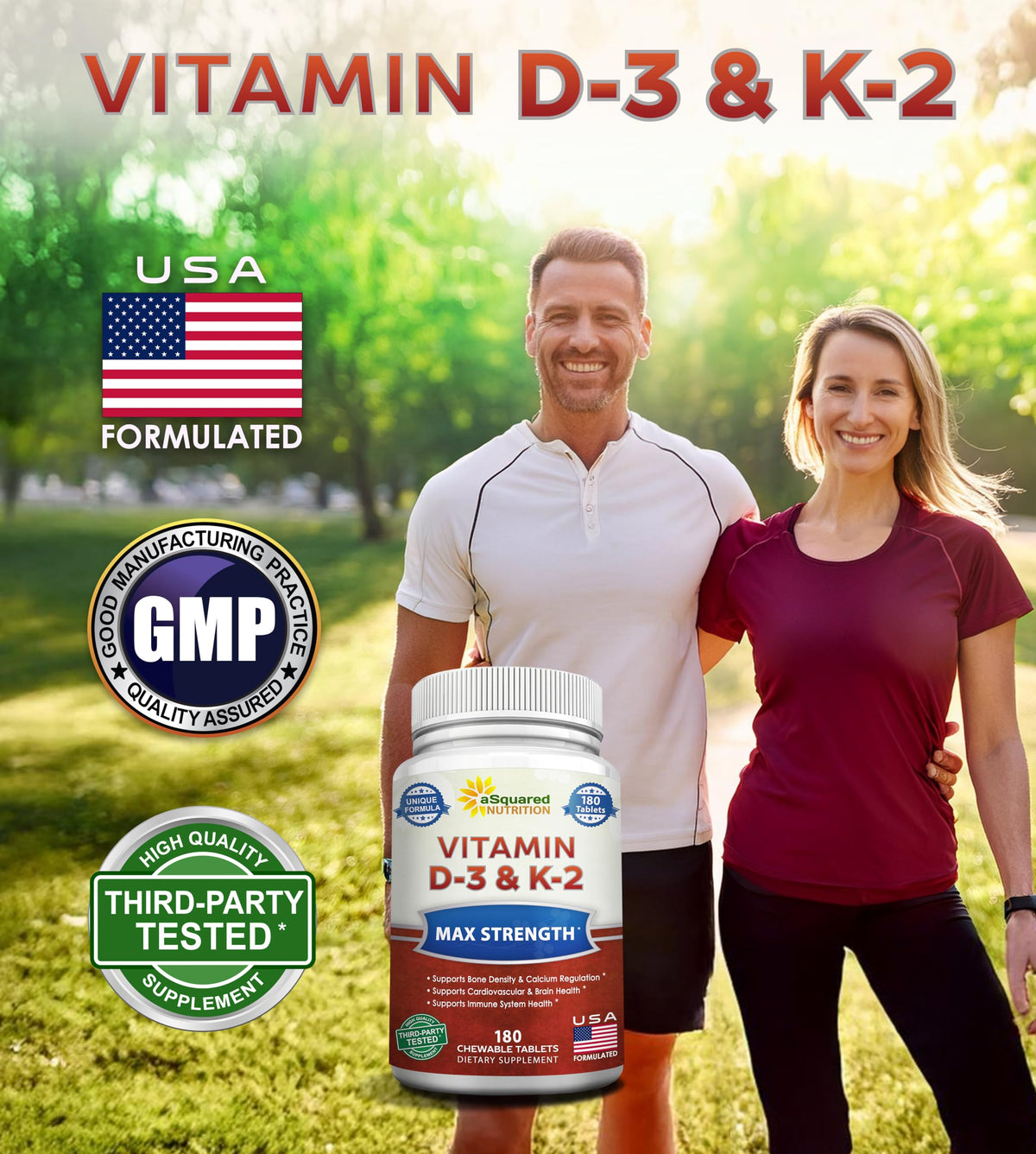 Comprimés Vitamine D3 K2 cerise d'aSquared Nutrition sur une table