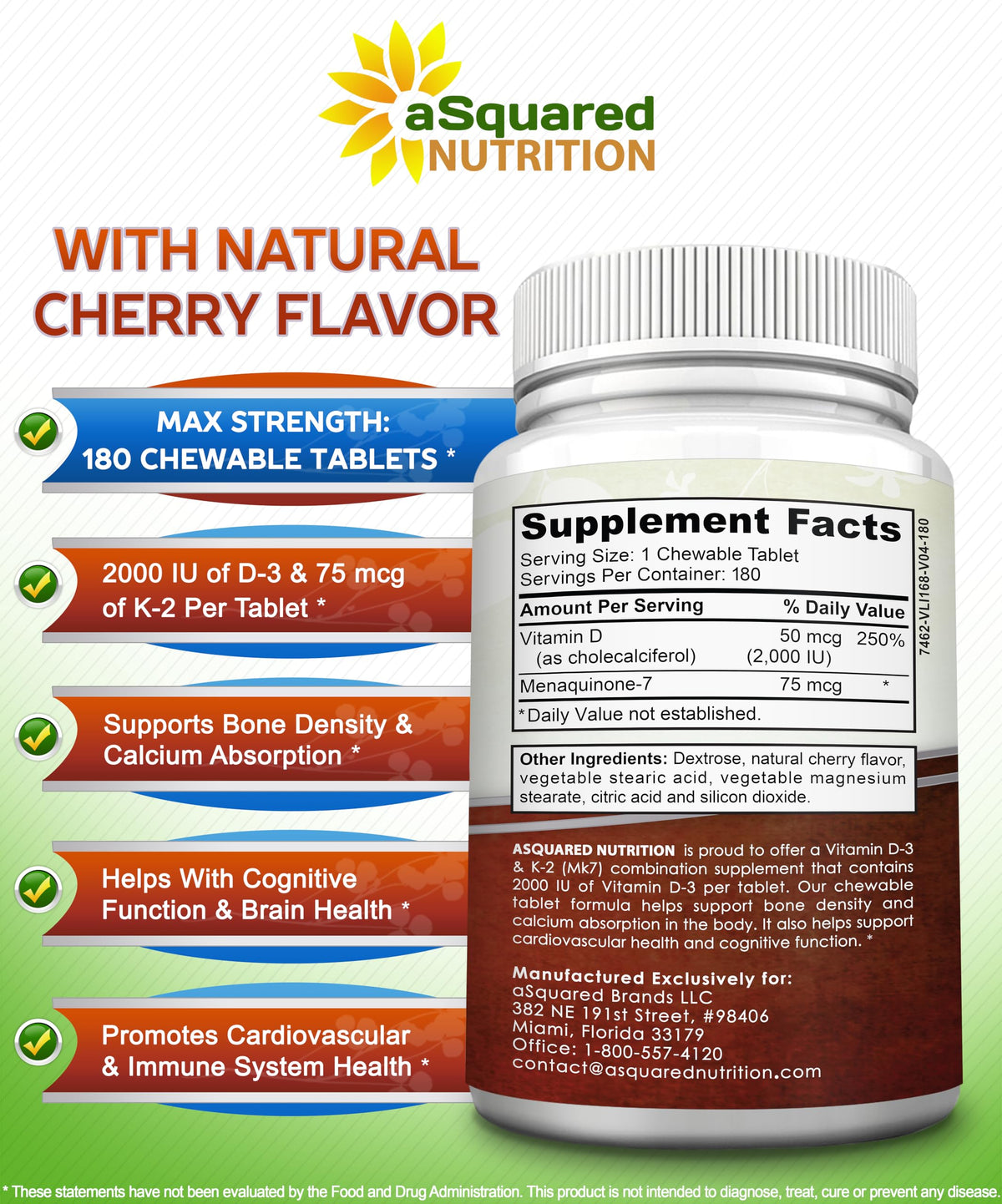 Comprimés Vitamine D3 K2 cerise d'aSquared Nutrition, vue de côté