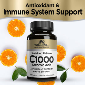 Comprimés Windmill Vitamine C 1000 mg sur une surface blanche