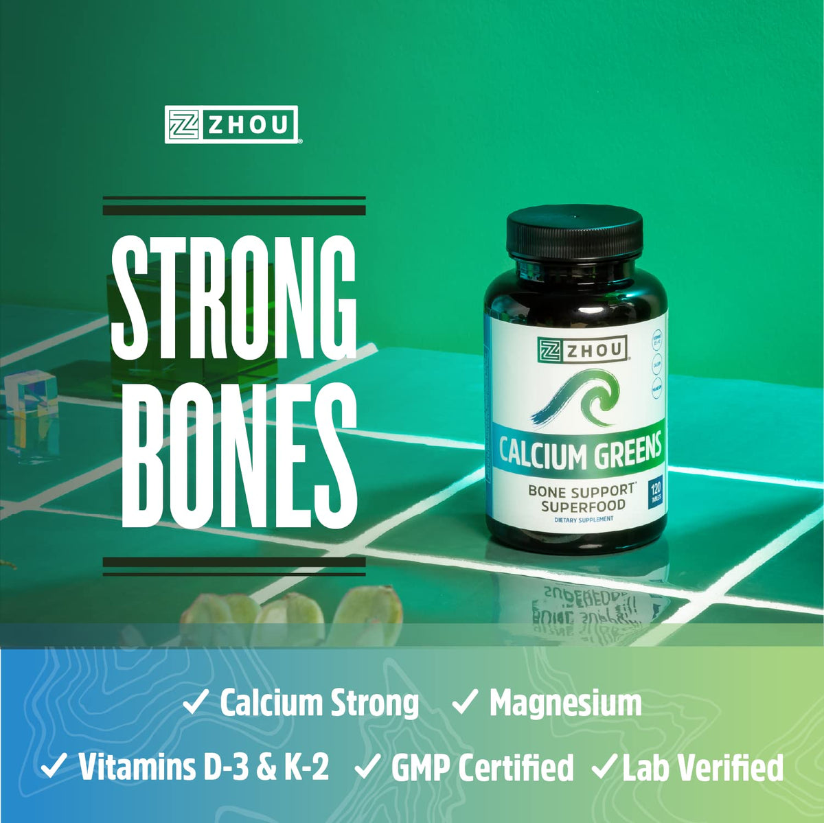 Comprimés ZHOU Calcium Greens dans une main