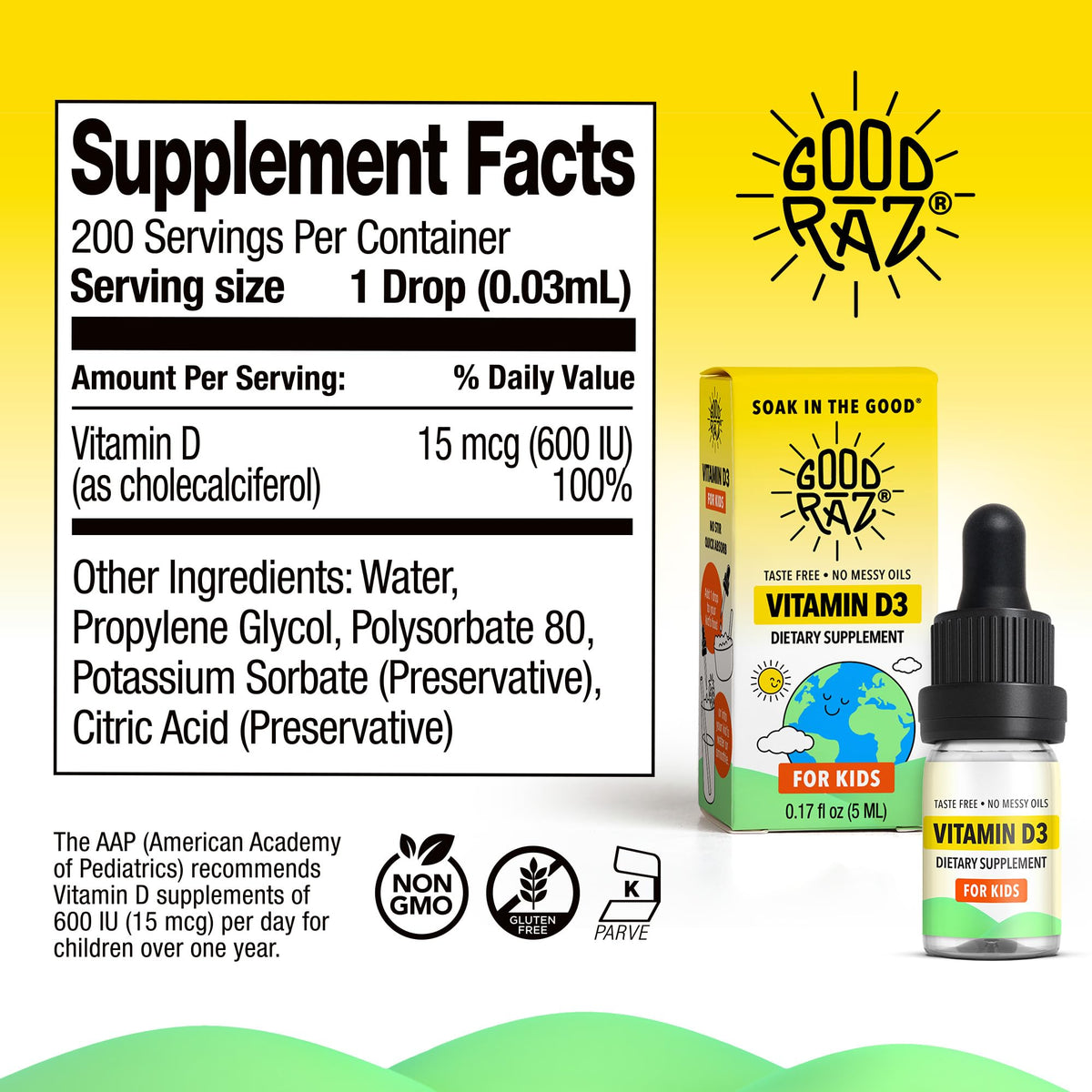 Compteur de gouttes de vitamine D3 pour enfants Good Raz