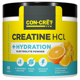 CON-CRET Créatine HCl avec électrolytes, saveur mangue agrumes, vue de l'emballage avant