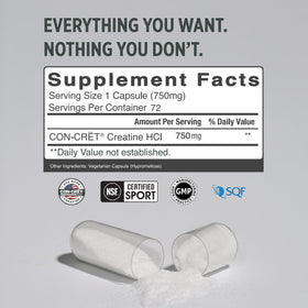 CON-CRET Créatine HCl Capsules ouvertes avec contenu