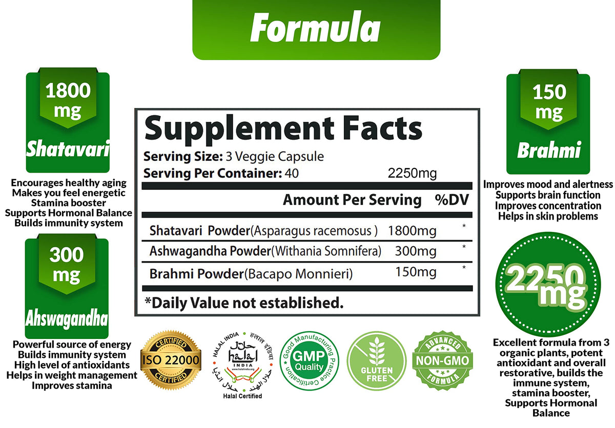 Cona Nature Shatavari 2250mg capsules side view