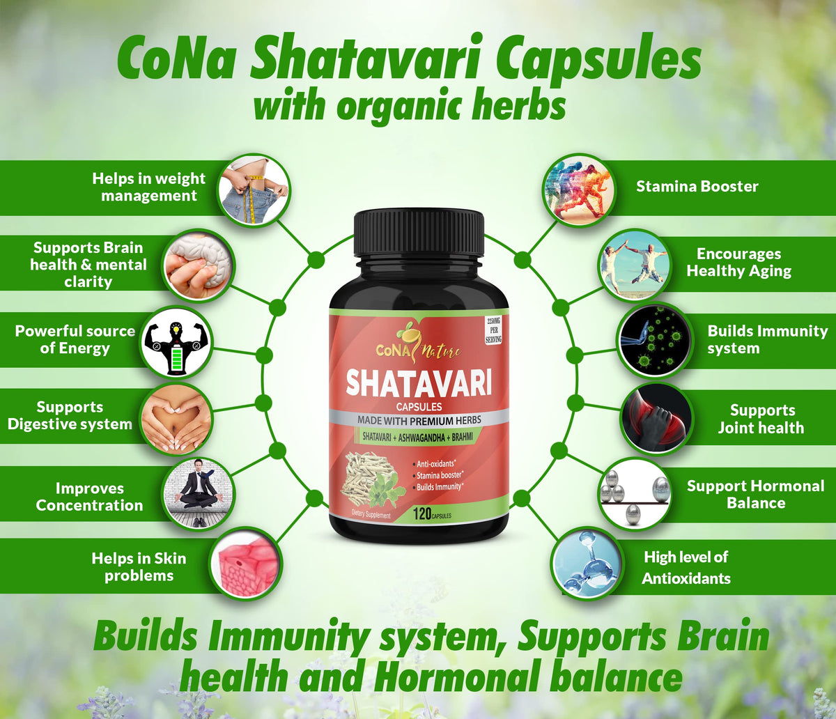 Cona Nature Shatavari 2250mg capsules with Ashwagandha and Brahmi