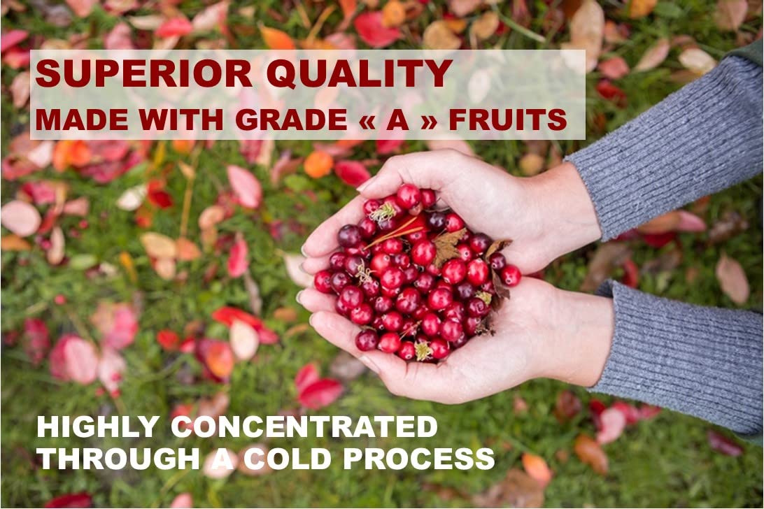 Concentré de canneberge et sureau daily wellness sur un fond de fruits