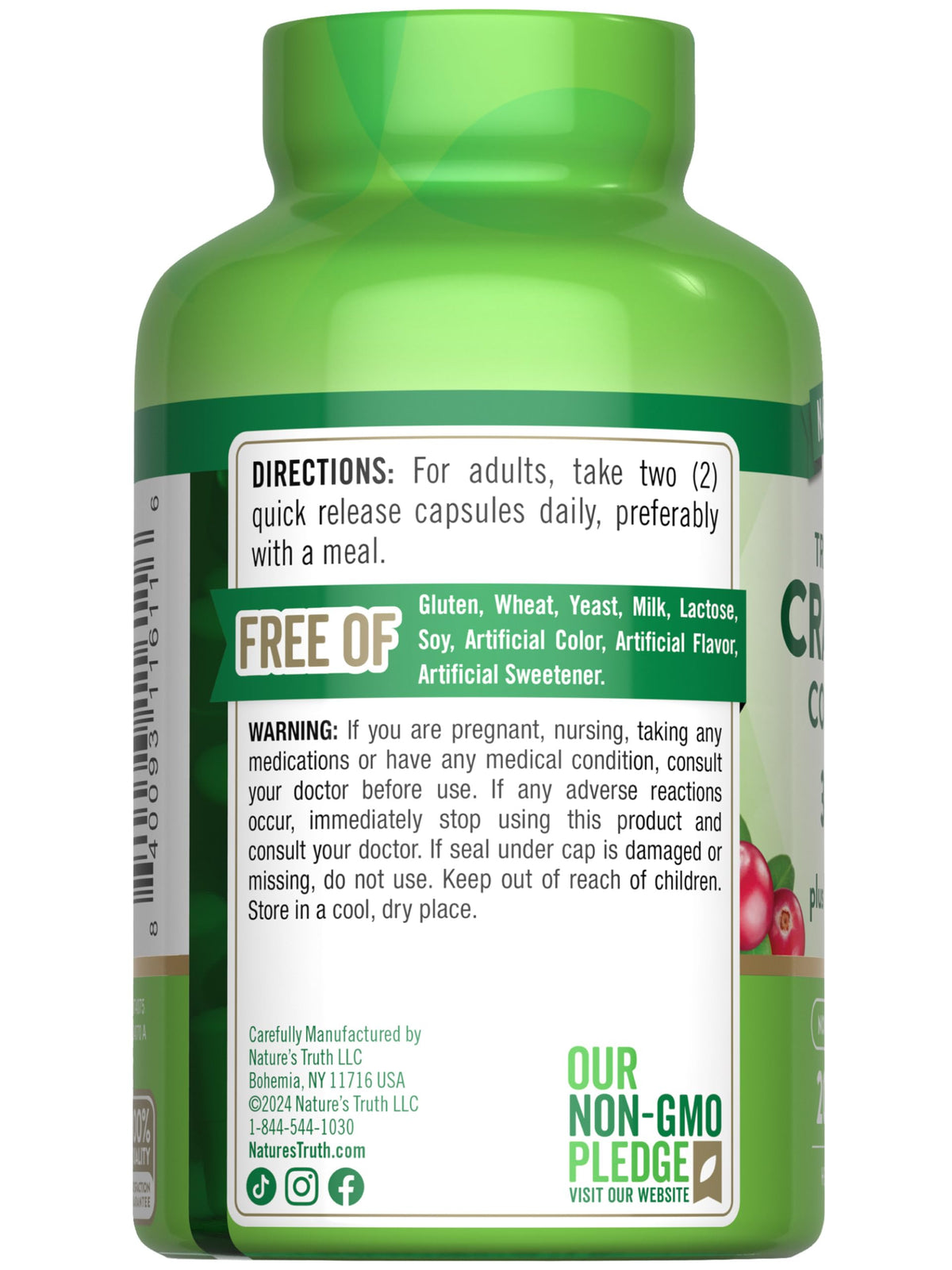 Concentré de canneberge et vitamine C sur une table en bois