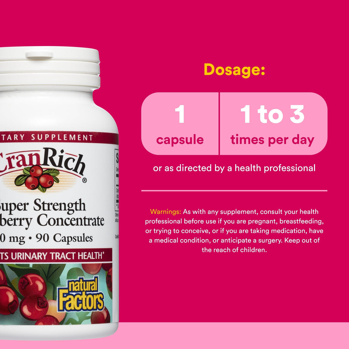 Concentré de canneberge Natural Factors 500 mg 36:1, vue latérale