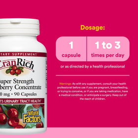 Concentré de canneberge Natural Factors 500 mg 36:1, vue latérale