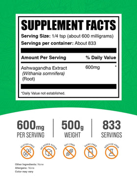 Conditionnement de la poudre d'Ashwagandha BulkSupplements 500g