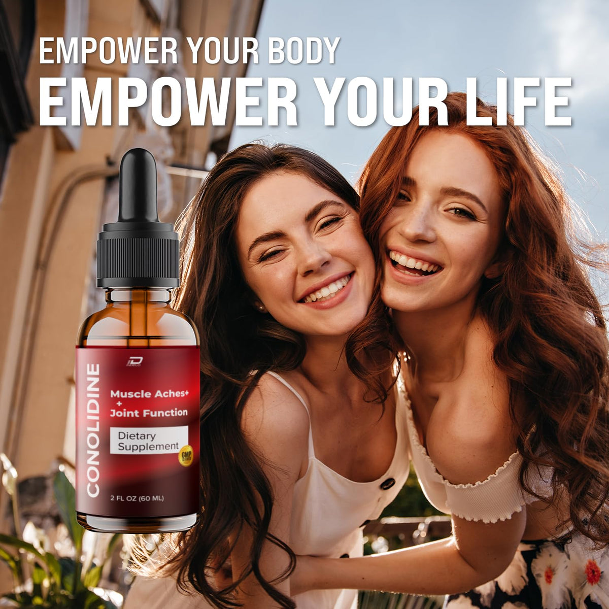 Conolidine gouttes liquides 60 mL, flacon sur une table