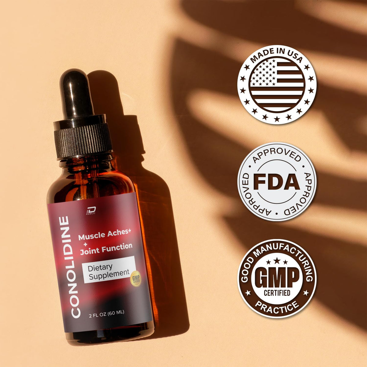 Conolidine gouttes liquides 60 mL, utilisation dans un verre