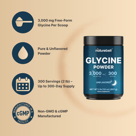 Constituants de la poudre de glycine NatureBell sur un fond neutre