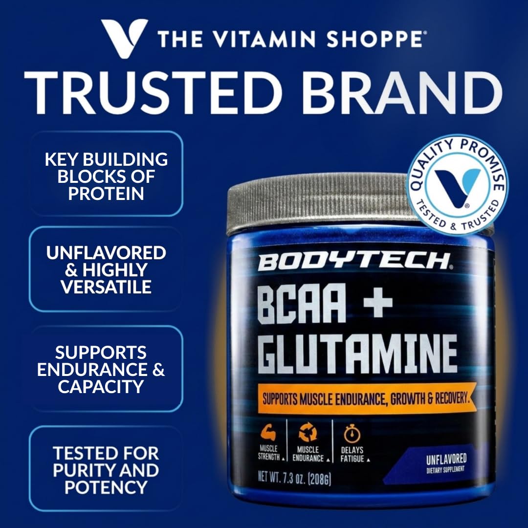 Contenant de BodyTech BCAA + Glutamine 281g avec étiquette