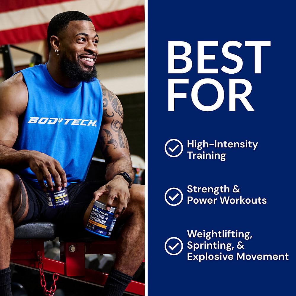 Contenant de créatine BodyTech ouvert avec poudre visible