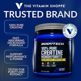Contenant de créatine monohydrate BodyTech, vue arrière, avec informations nutritionnelles