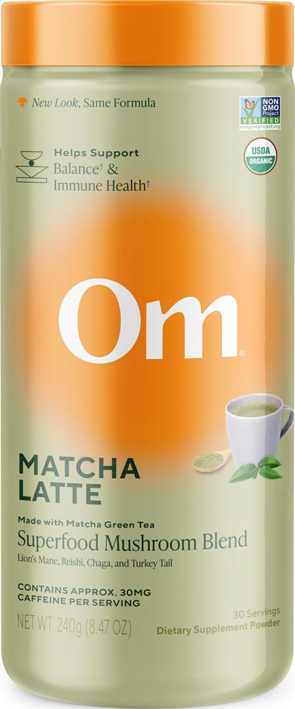 Contenant de Matcha Latte Blend OM MUSHROOM SUPERFOOD vue de face