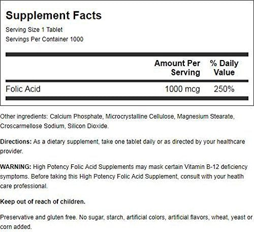 Contenant de Nature's Blend Acide Folique 1000 mcg avec comprimés visibles