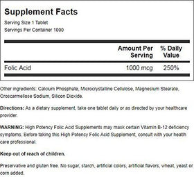 Contenant de Nature's Blend Acide Folique 1000 mcg avec comprimés visibles