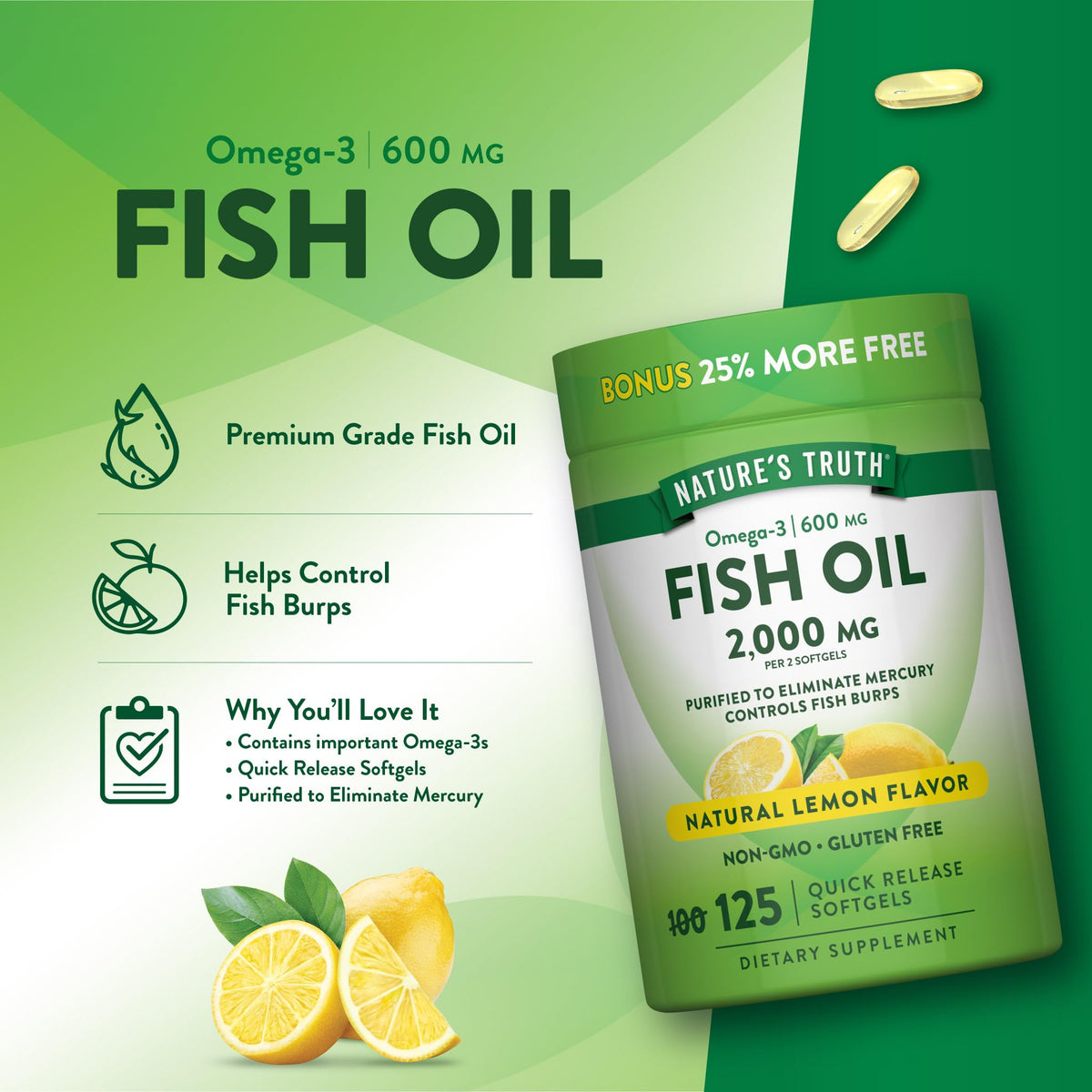 Contenant de Nature's Truth Huile de Poisson 2000 mg