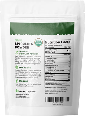 Contenant refermable de poudre de spiruline bio Kate Naturals