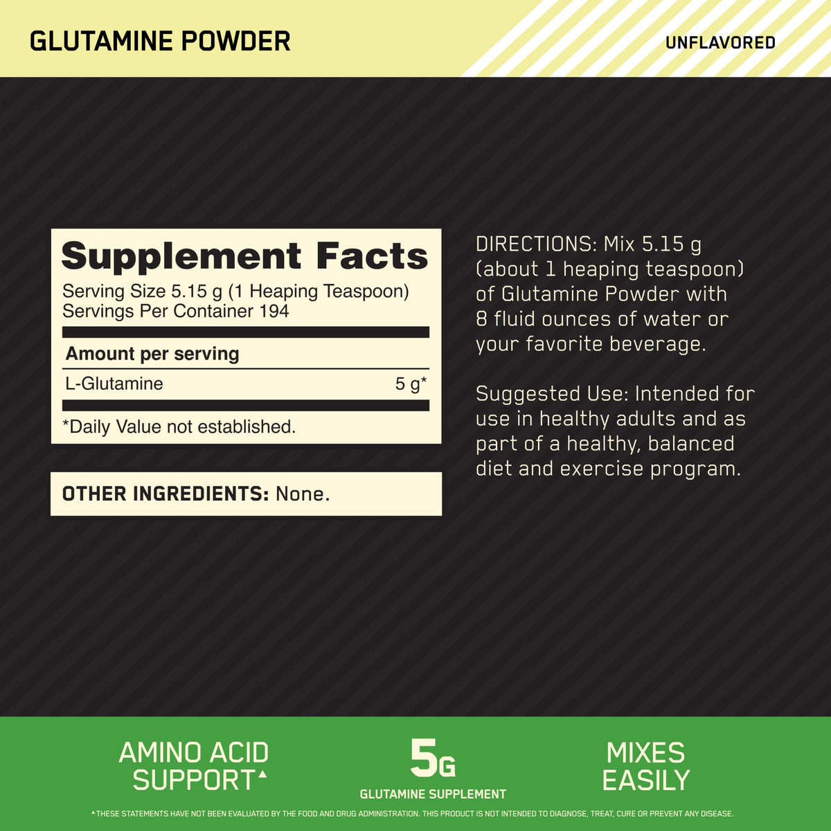Conteneur de 1 000 g de L-Glutamine Optimum Nutrition avec couvercle