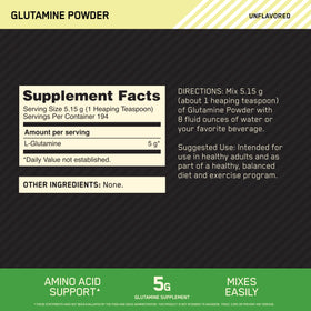 Conteneur de 1 000 g de L-Glutamine Optimum Nutrition avec couvercle