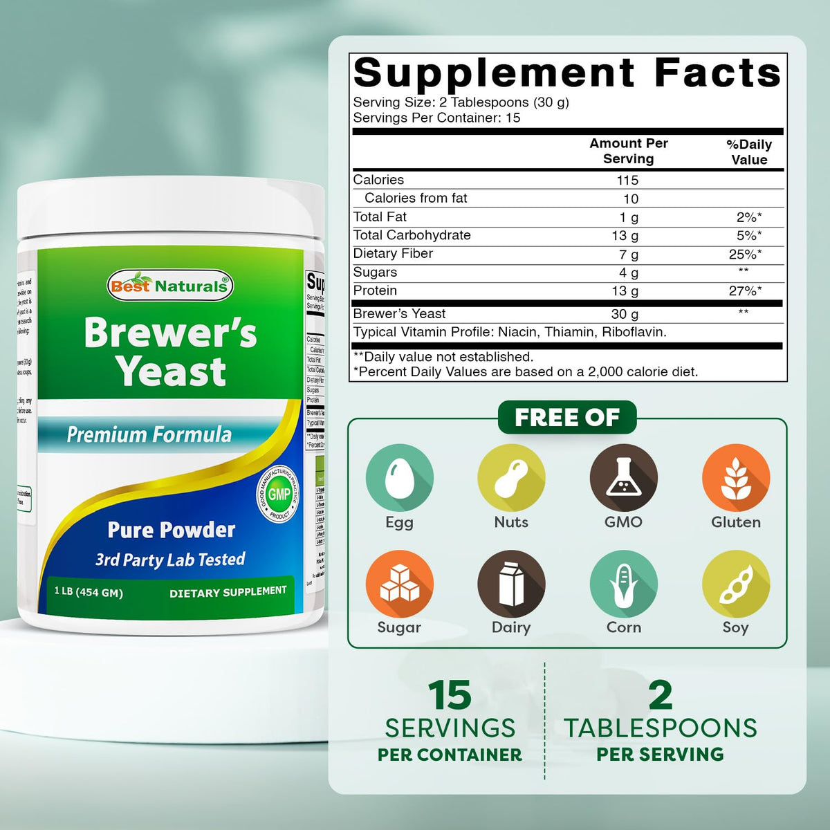 Conteneur de 454g de Poudre de Levure de Bière Best Naturals