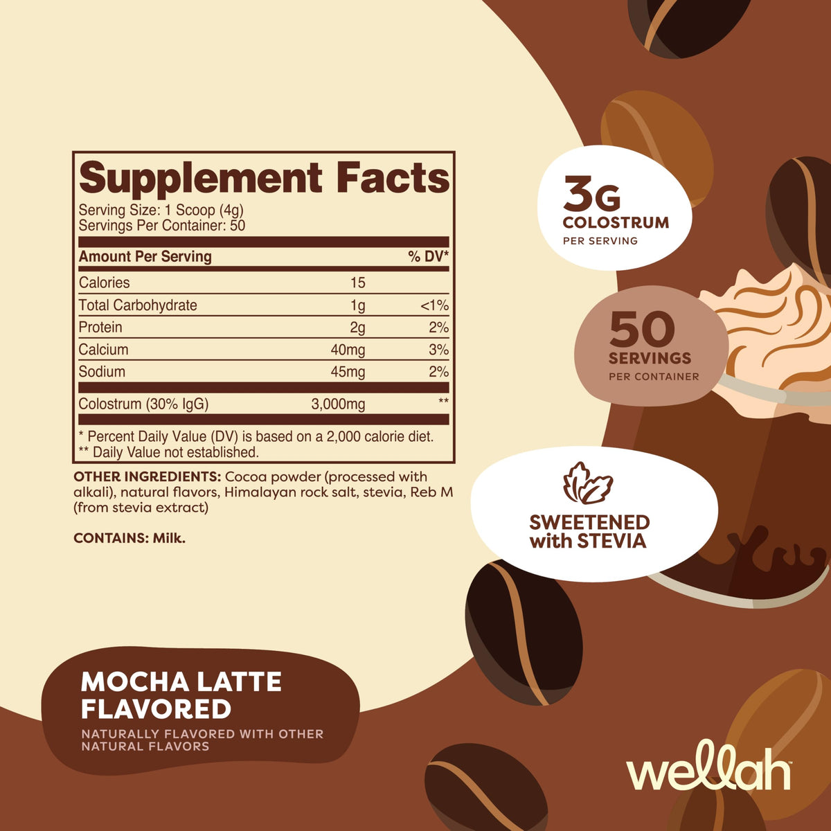Conteneur de poudre de colostrum Wellah avec étiquette visible