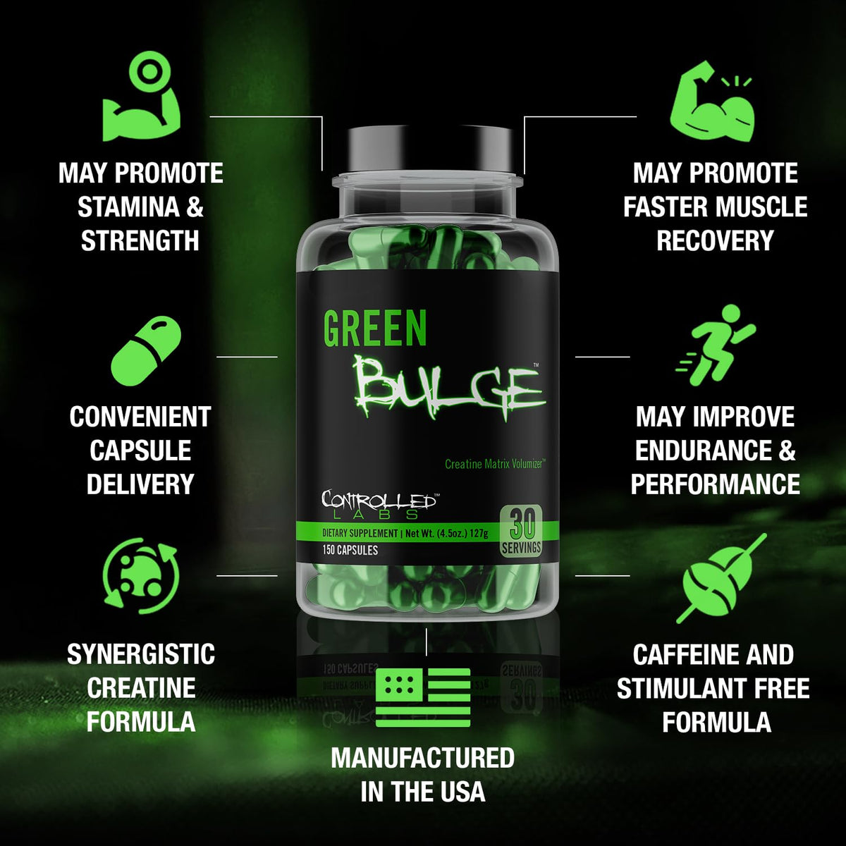 CONTROLLED LABS Green Bulge complément alimentaire 30 capsules avec étiquette
