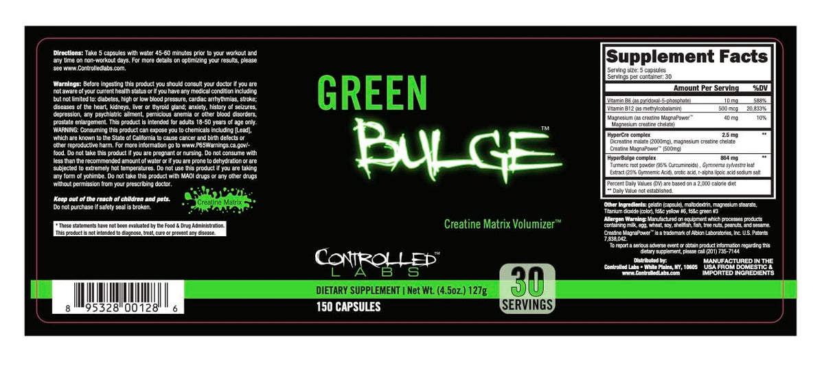 CONTROLLED LABS Green Bulge complément alimentaire 30 capsules avec verre d'eau