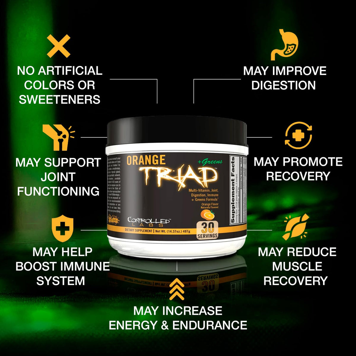 CONTROLLED LABS Orange Triad + Greens étiquette détaillée