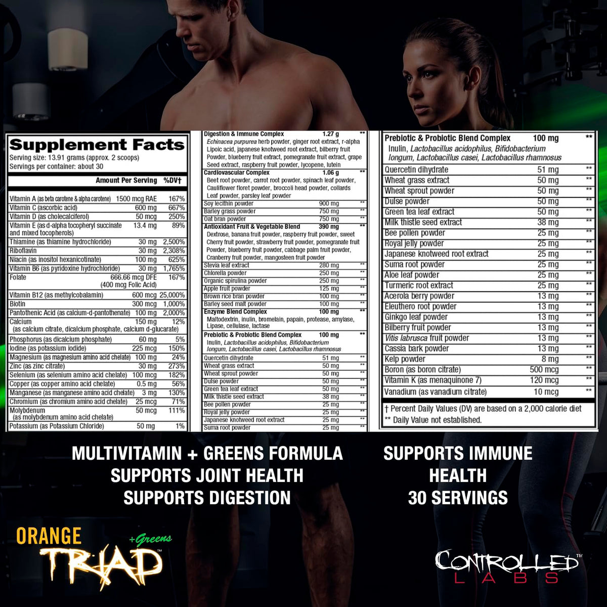 CONTROLLED LABS Orange Triad + Greens Poudre Multivitamine 30serv échantillon de poudre