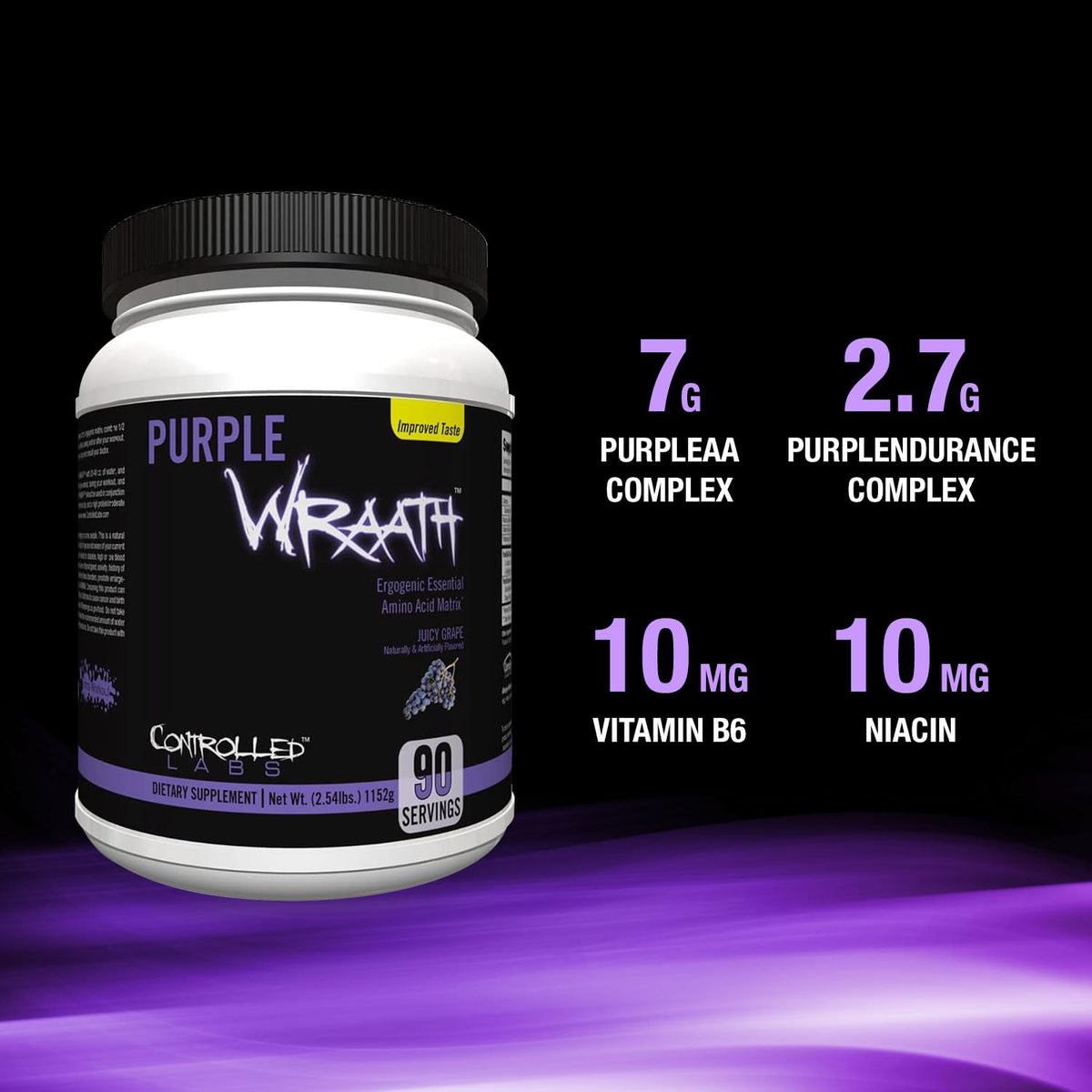 CONTROLLED LABS Purple Wraath complément alimentaire en poudre, étiquette et dosage