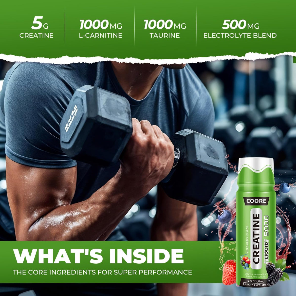 COORE Créatine Monohydrate Liquide 5000mg avec composition détaillée
