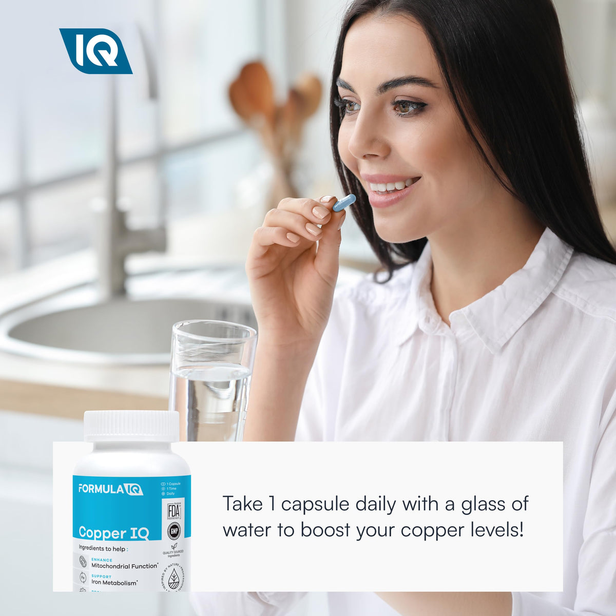 Copper IQ de FIQ avec verre d'eau