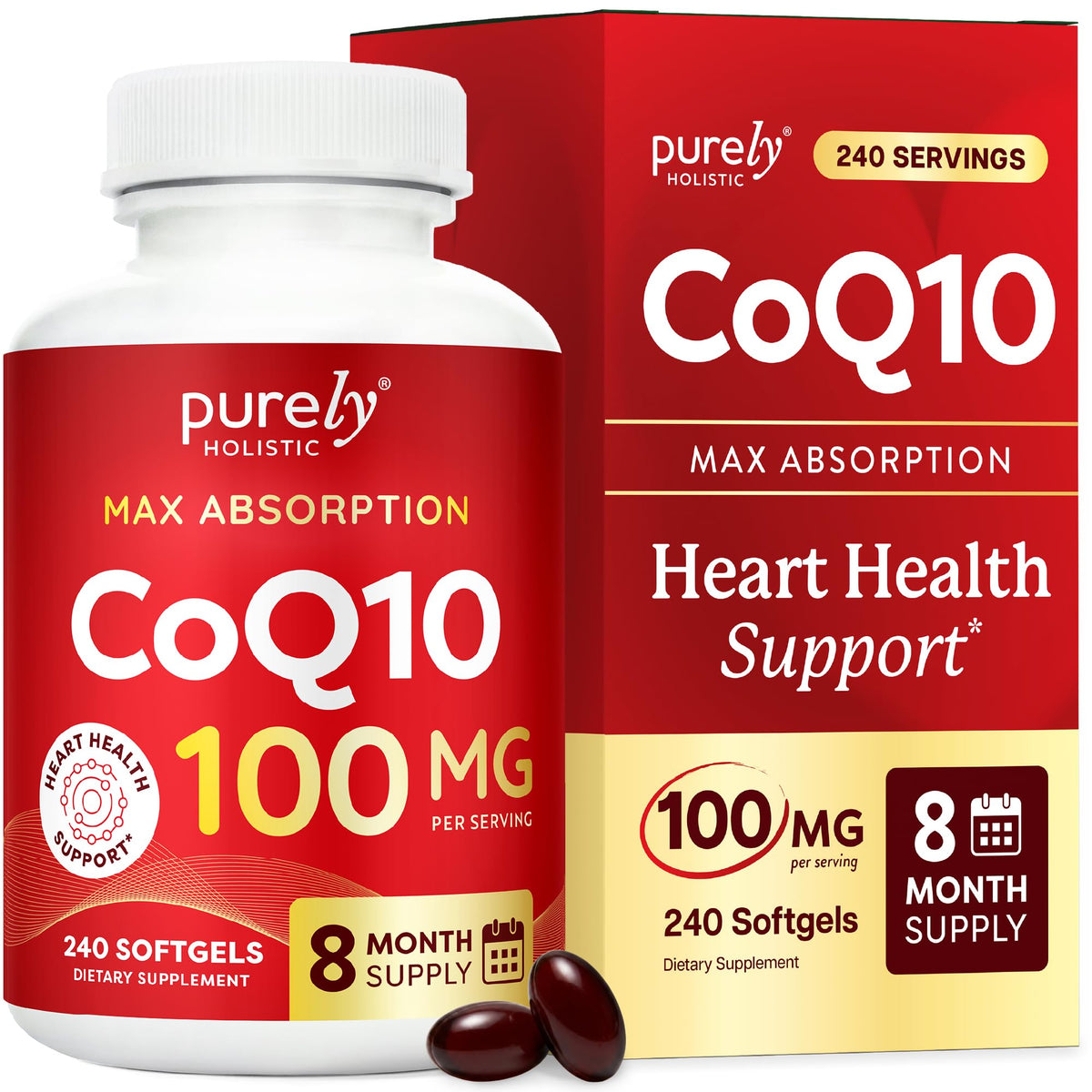 CoQ10 100mg Purely Holistic gélules softgels vue de face