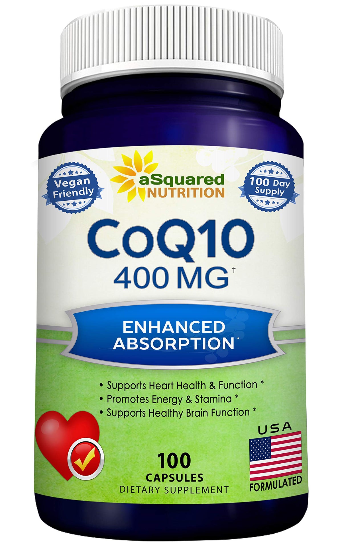CoQ10 400mg aSquared Nutrition 100 capsules front view