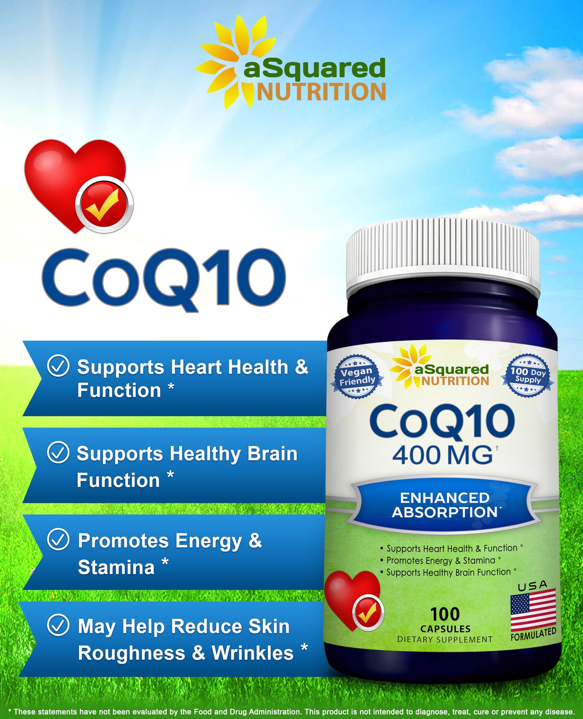 CoQ10 400mg aSquared Nutrition bottle side view