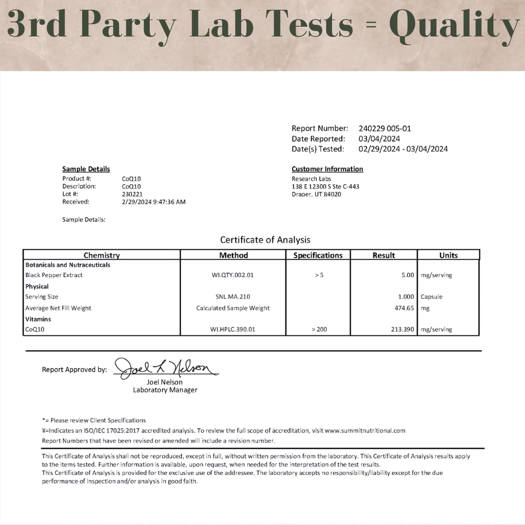 CoQ10 Research Labs 180 gélules, étiquette et ingrédients